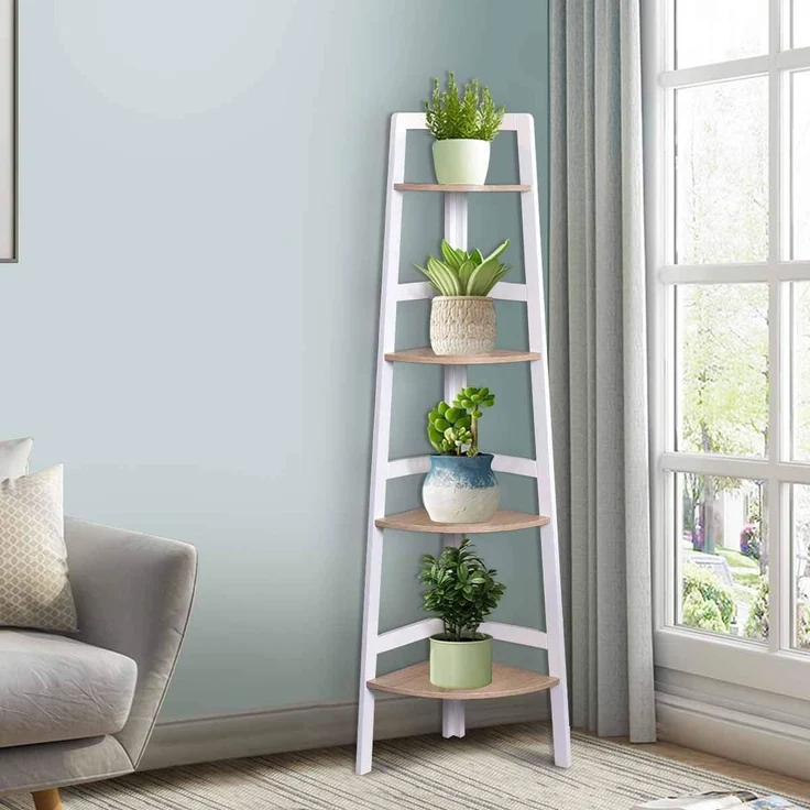 COSTWAY Eckregal Badregal Standregal Wandregal Regal Buecherregal Aktenregal Holzregal Dekoregal 4 Ebene – Bild 2