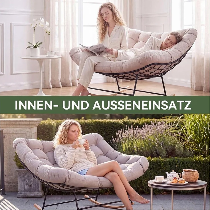 AOXUN Schaukelstuhl XXL Doppelschaukelstuhl für Innen & Außen, bis 200 kg belastbar (1 St), Ergonomischer Groß-Sitz mit dicker PP-Polsterung, einfache Montage – Bild 4
