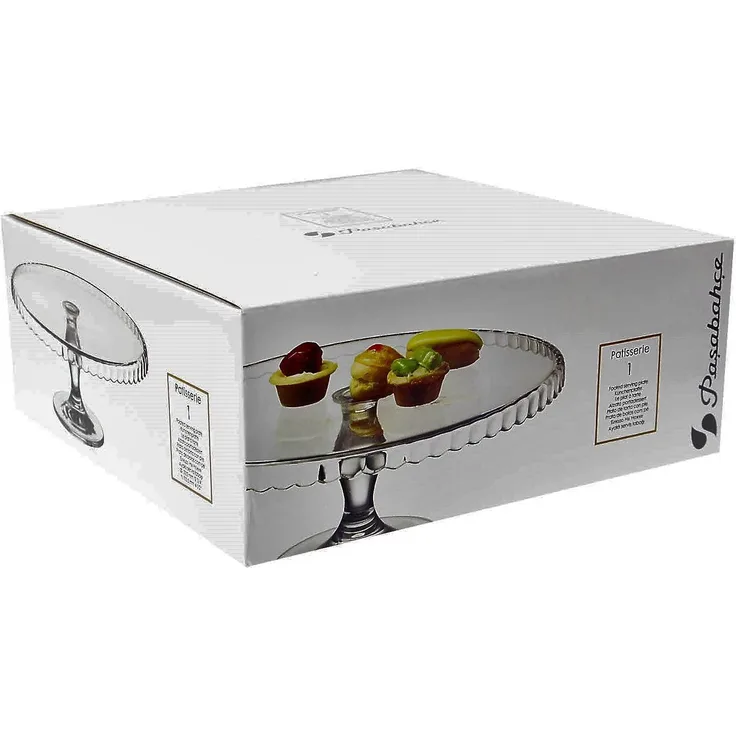 Glas Tortenplatte auf Fuß 32cm Patisserie Rand unten