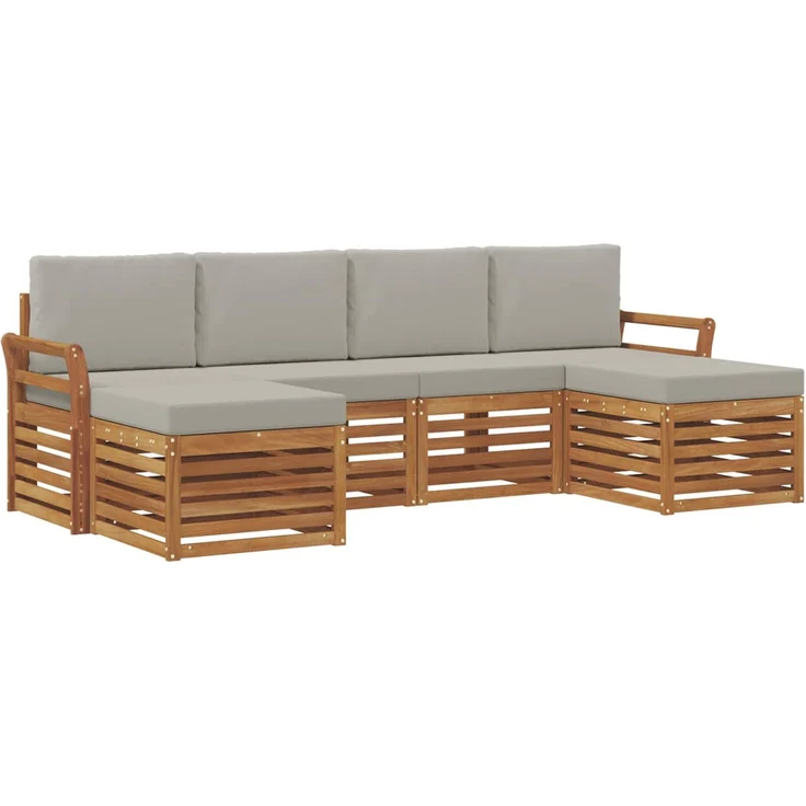 vidaXL Outdoor-Sofagarnitur 6 stk. 6-Sitzer Natur und Hellgrau 3375251 – Bild 2