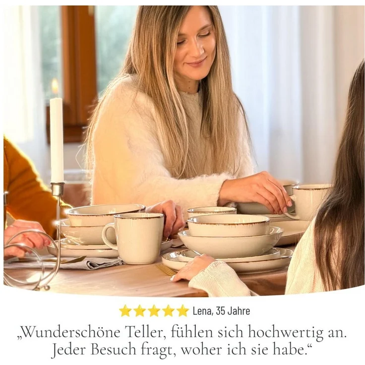 PURE LIVING INTERIOR DESIGN Geschirr-Set Steingut Teller Groß 6 Personen Rustic TESTSIEGER, Hochwertiges Landha (1-tlg), 1 Personen, Steingut, Authentischer Landhausstil, Reaktive Glasur – jedes Stück ein Unikat,… – Bild 4