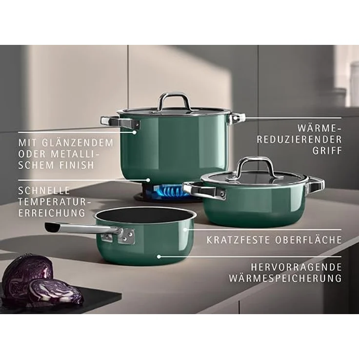 WMF Bratentopf Fusiontec Mineral Pro, Bratentopf mit Deckel, 24 cm, Eucalyptus Haze, Fusiontec (Set, 1-tlg), extrem harte und strapazierfähige Oberfläche. Made in Germany – Bild 5