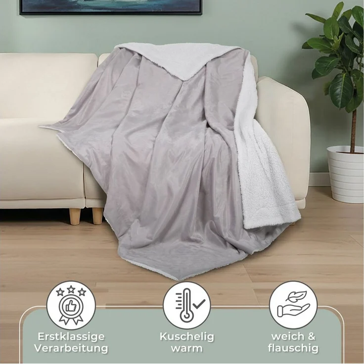 Wohndecke in Lammfell-Optik Kuscheldecke weich & flauschig - Sherpa Fleecedecke, Gräfenstayn, Warme Wolldecke & Sofaüberwurf Tagesdecke für Couch & Sofa – Bild 3