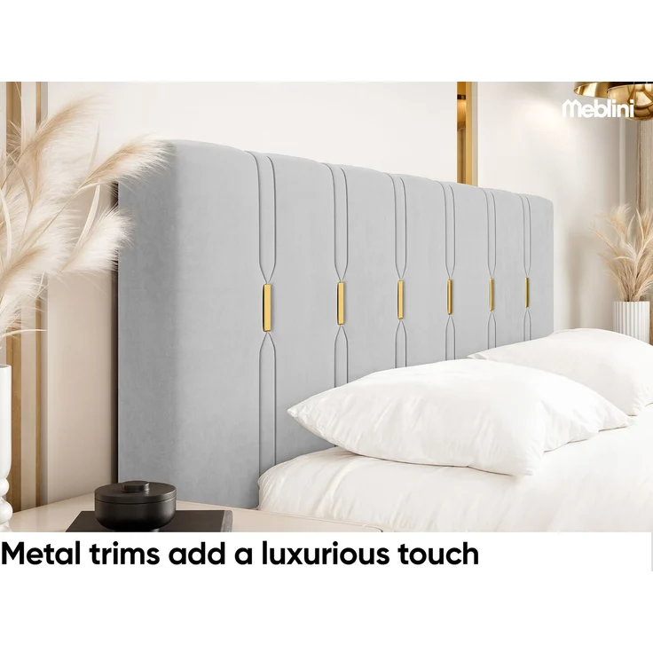 MEBLINI Polsterbett 140x200 mit Lattenrost mit Matratze – FABIO – Hellgrau Samt – Doppelbett mit Bettkasten - Stauraumbett - Kopfteil Bett mit Stauraum – Bild 4