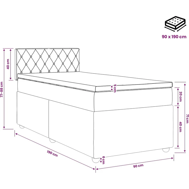 vidaXL Boxspringbett mit Matratze Dunkelgrün 90 x 190 cm Samt 3451580 – Bild 11