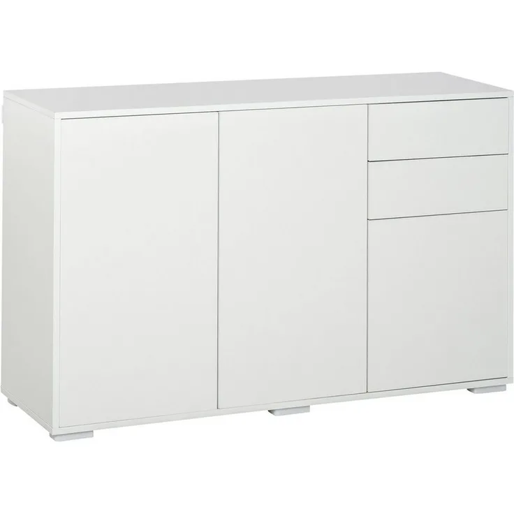 HOMCOM Sideboard Mehrzweckschrank Aktenschrank mit 2 Schublade 3 Türen (Aufbewahrungsschrank, 1 St, Sideboard), Weiß 117 x 36 x 74 cm