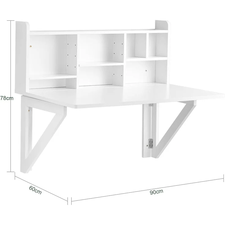 Wandklapptisch Schreibtisch mit Integriertem Schweberegal weiß FWT07-W – Bild 3