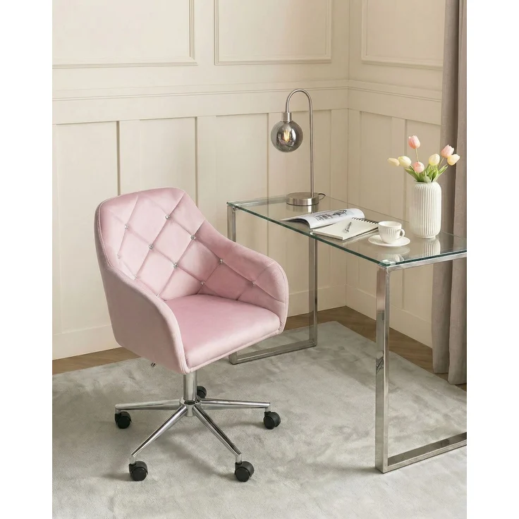 Schreibtischstuhl VELORIA Samtstoff Pastellrosa – Bild 3