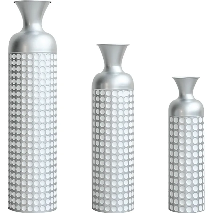 Metall Bodenvase Silber, 3er Set Moderne Hochglanz Vase mit Punktmuster, 49,5/66/84 cm Groß Dekovase für Wohnzimmer, Esszimmer, Flur, Deko für Trockenblumen und Pampasgras--Silber--92x24.5x24.5cm--YOUDENOVA