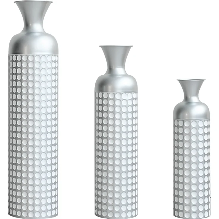 Metall Bodenvase Silber, 3er Set Moderne Hochglanz Vase mit Punktmuster, 49,5/66/84 cm Groß Dekovase für Wohnzimmer, Esszimmer, Flur, Deko für Trockenblumen und Pampasgras--Silber--92x24.5x24.5cm--YOUDENOVA – Bild 1