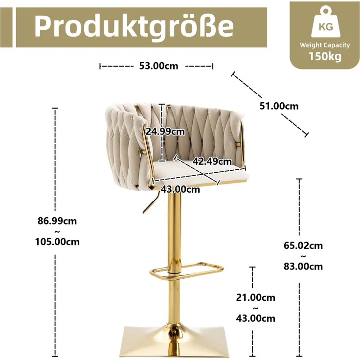 LVHOM Barhocker 2er Set, 360° drehbare moderne Samt-Barstühle, drehbare Küchenhocker, goldene Stuhlbeine – Bild 6
