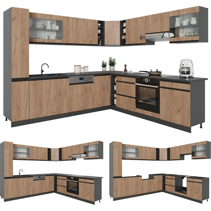 Eckküche R-Line Goldkraft Eiche/Anthrazit 277 x 257 cm J-Shape, AP Eiche Vicco – Bild 6