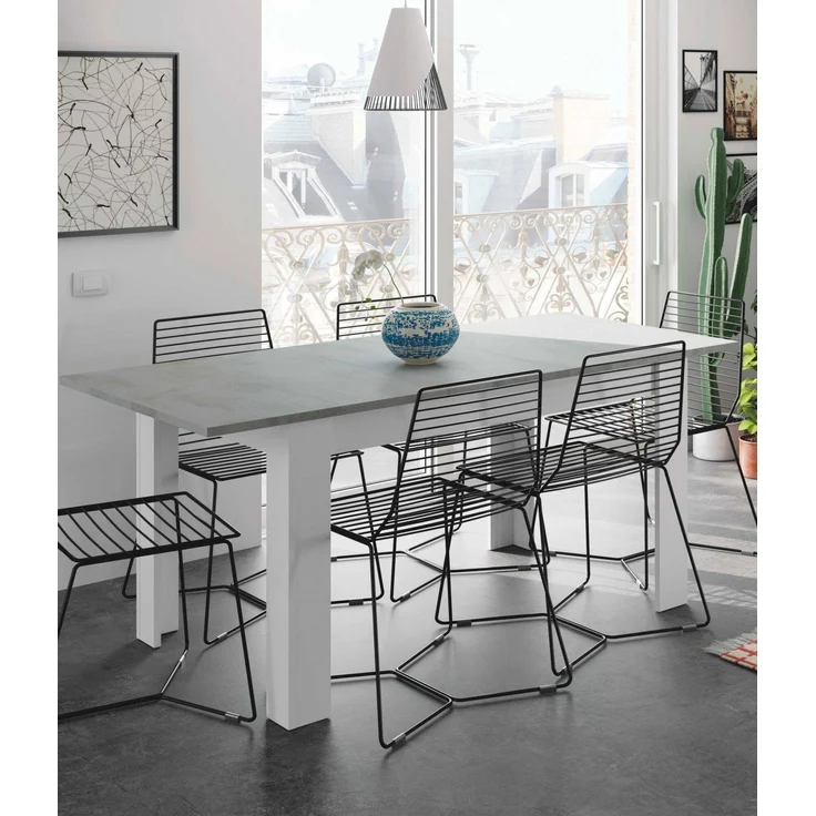 Dmora - Ausziehbarer Midland-Tisch, ausziehbare Konsole für das Esszimmer, zu öffnender Küchentisch mit Verlängerung, 140/190 x 90 x 78 cm, Zement und Weiß