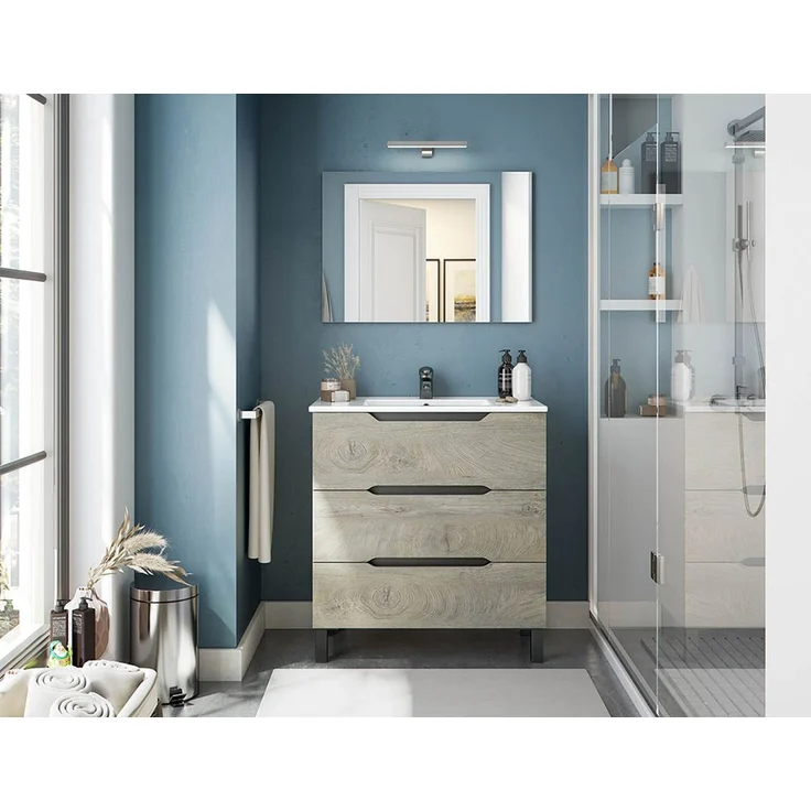 Waschtisch >LEA< in Alaska Eiche Dekor / Anthrazitgrau - 80x86x45 (BxHxT) – Bild 4