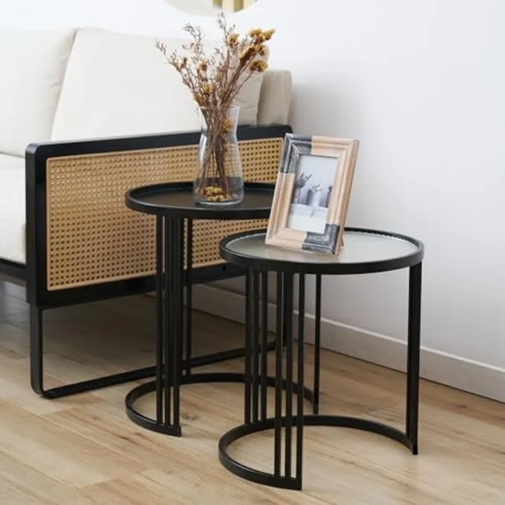 SVITA Beistelltisch LADAR (2er Set), Couchtisch Kaffeetisch Satztisch Rund Pulverbeschichtet, Schwarz – Bild 3