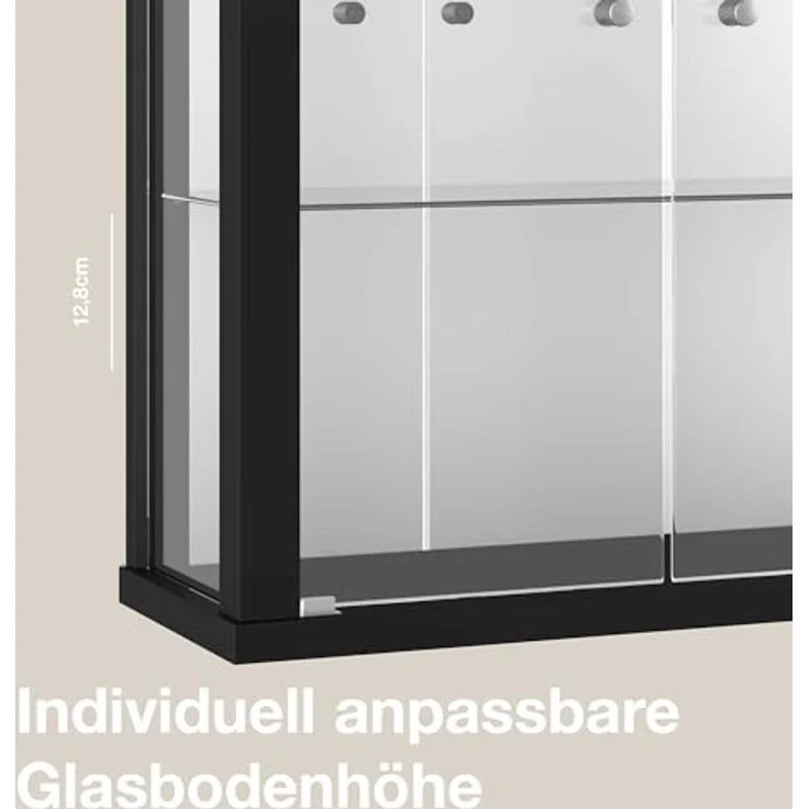 K-Möbel Hängevitrine, Schwarze Glasvitrine mit 2 Fächern, Rechteckig, 60x80x25 cm für Wohnzimmer und Wohnwände – Bild 6