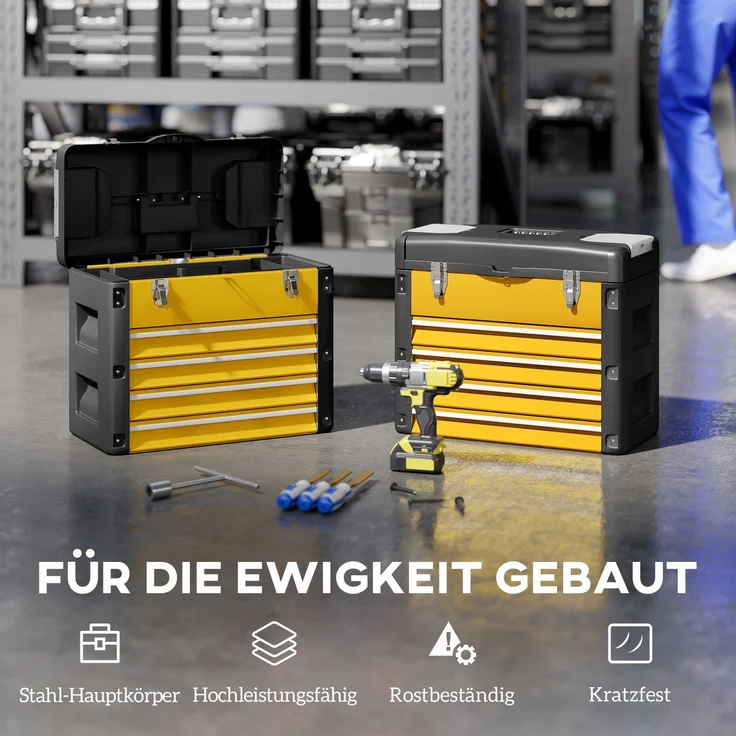 HOMCOM Werkzeugkiste, Stahl, Kunststoff, Gelb, 49,7L x 25,3B x 40,7H cm – Bild 5