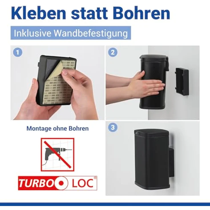 WENKO Wand-Kosmetikeimer Mod. Sare 3 Liter, Mülleimer mit Easy-Close Absenkautomatik, mattschwarz, lackierter Stahl und Anti-Fingerprint, Befestigung ohne Bohren – Bild 5