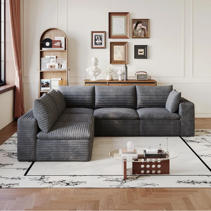 DESVIAE Sofa modular 260x250x60 cm aus Stoff Dunkelgrau mit Schaumstoffpolsterung – Bild 4
