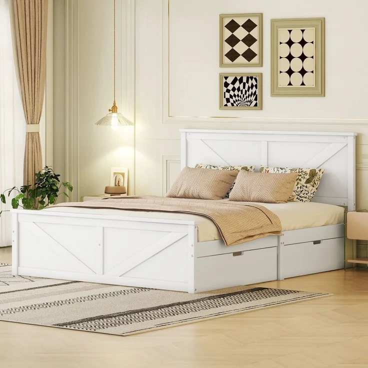 Massivholzbett, 160x200 cm, Doppelbett mit Lattenrost, Kopfteil und 4 Schubladen, Holzbett aus Kiefer – Bild 3