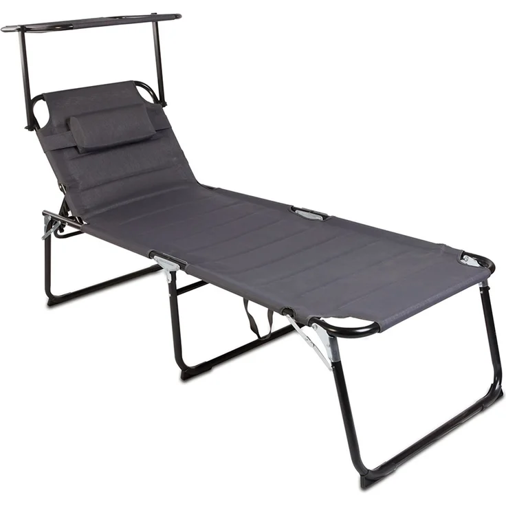 LEX XXL Gartenliege mit Sonnendach, gepolstert mit Kopfkissen, Aluminium, Grau, 70x200x45 cm – Bild 4