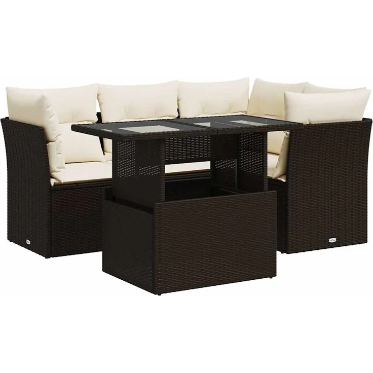 vidaXL 5-tlg. Garten-Sofagarnitur mit Kissen Braun Poly Rattan 3326154 – Bild 2