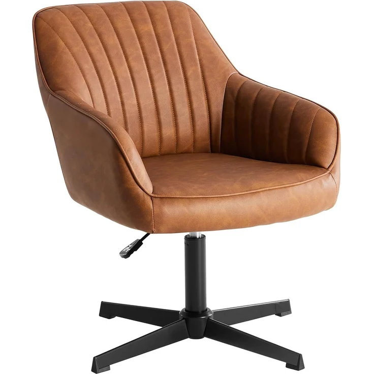 Sweetcrispy Esszimmerstühle, Küchenstuhl Drehbar & Höhenverstellbar - Leder Sessel Esstisch mit Armlehne, 360° Drehstuhl Esszimmer in Braun, 1 Stück