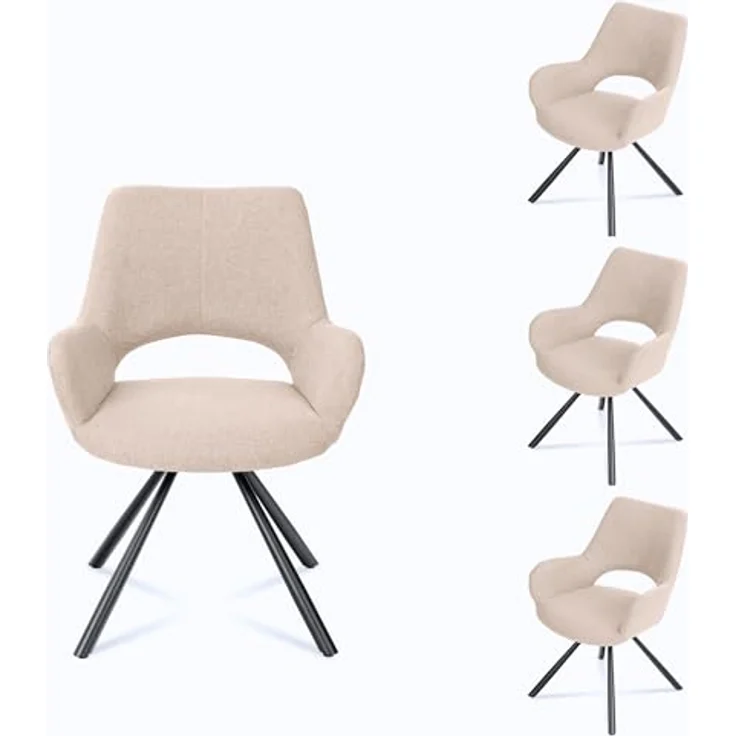 MEUBLE COSY Esszimmerstühle 4er Set Küchenstuhl Polsterstuhl mit Armlehne Sessel Sitzfläche aus Stoff Metallbeine, Beige, 58.5 x 59 x 81 cm – Bild 2