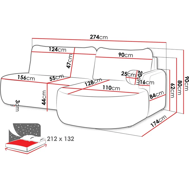 Mirjan24 Ecksofa Loridu O (Farbe: Baloo 2074, Seite: Links), 90 x 174 x 274 cm – Bild 6