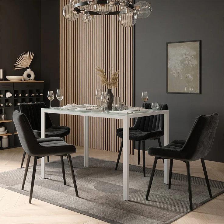 Esstisch Set Grand Weiß 120 x 70 cm mit 4 Stühlen (Schwarz) Vicco – Bild 3