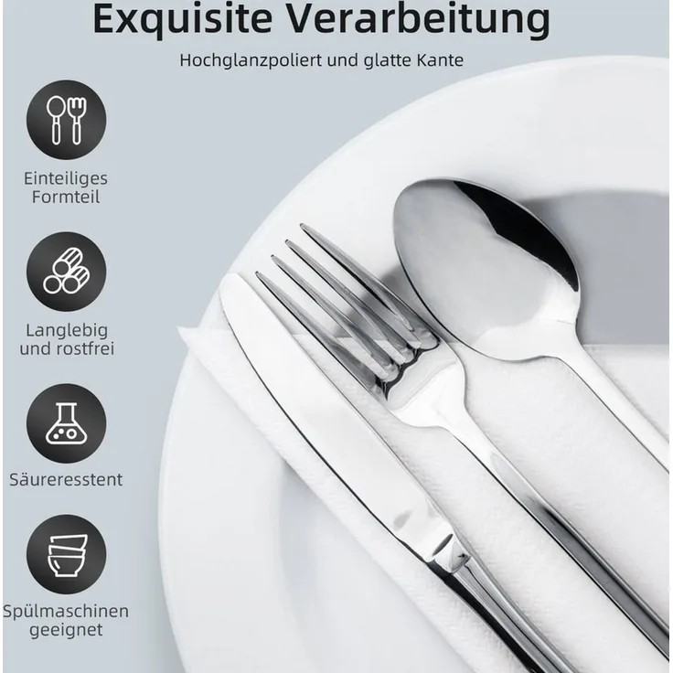 Simloveve Besteck-Set Besteckset für 12 Personen, 48 teilig Edelstahl Besteck set (48-tlg), 12 Personen, Edelstahl, Essbesteck mit Messer Gabel Löffel, in Geschenkbox, Spülmaschinenfest