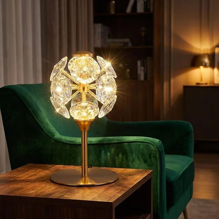 LED Tischleuchte, gold, Kristalle klar, H 26,5 cm – Bild 3