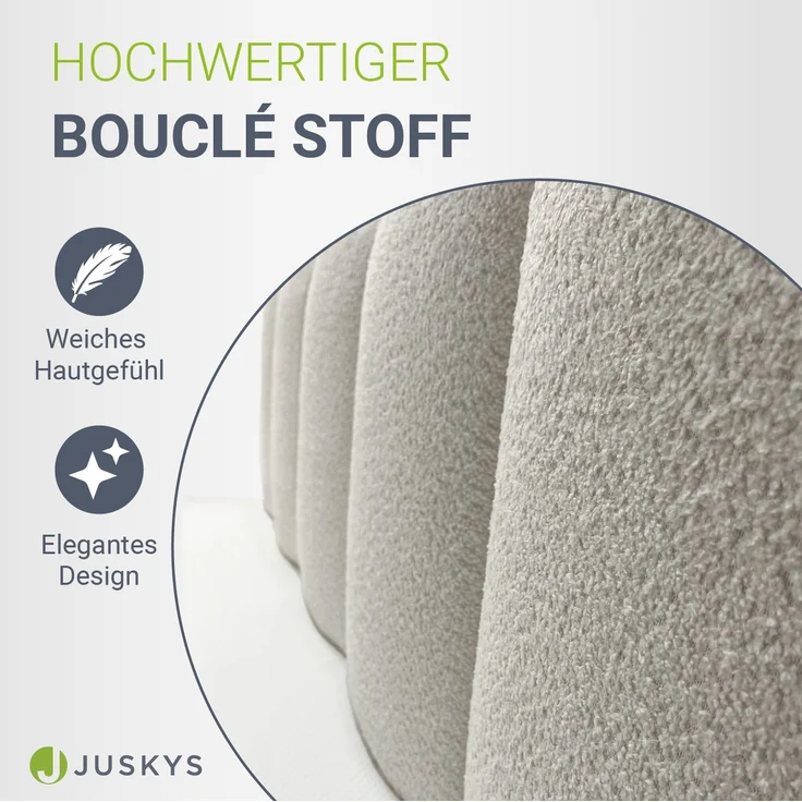 Juskys Boxspringbett Manitoba mit Bettkasten - Bouclé-Stoff, Gepolstertes Kopfteil mit Steppung & Stabile Konstruktion, Topper inklusive - Beige – Bild 6