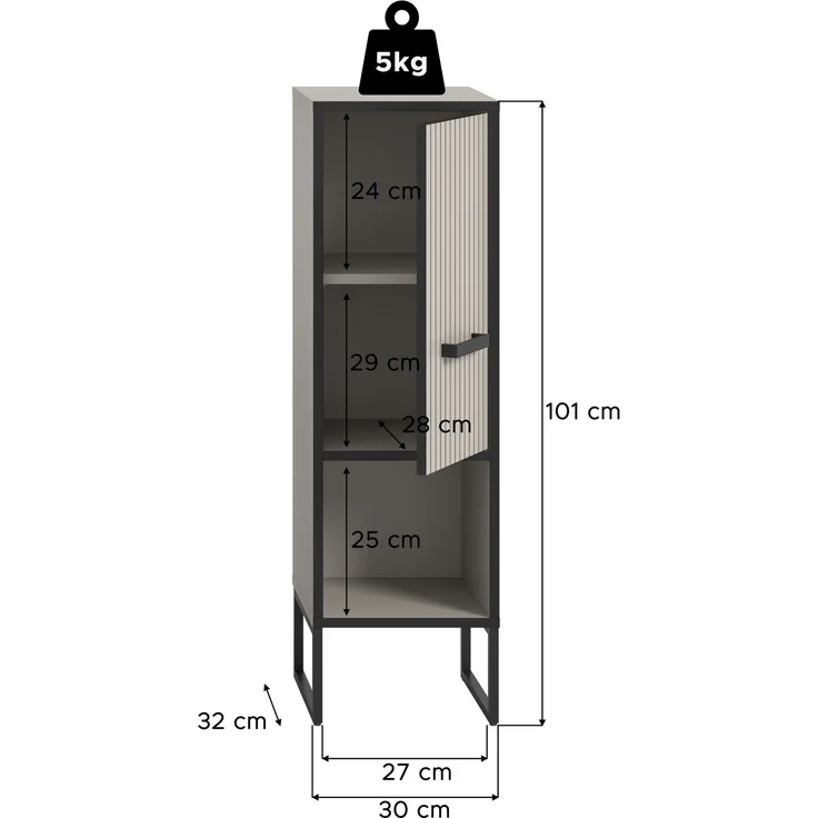 Standschrank (B/H/T: 30x101x32 cm) in Kaschmir Nachbildung – Bild 4