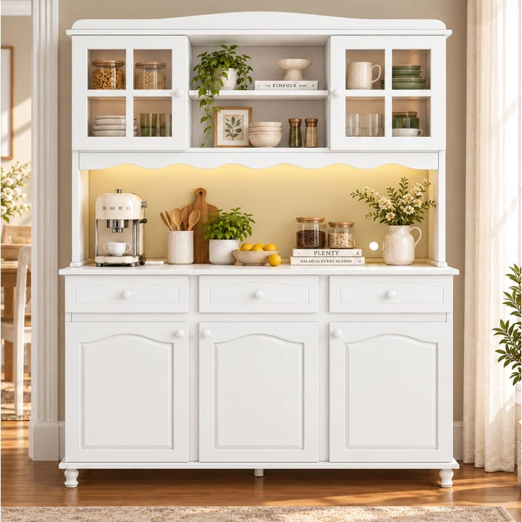 Buffetschrank mit LED-Beleuchtung & USB-Anschlüssen, 135x40x185 cm, Weiß – Bild 4