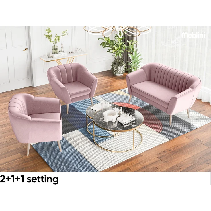 MEBLINI Sofa Sessel für Wohnzimmer - Mini Lounge für eine Person - Loungesessel - Armlehnstuhl - Armchair - KAIA - 1 - Rosa Samt – Bild 5