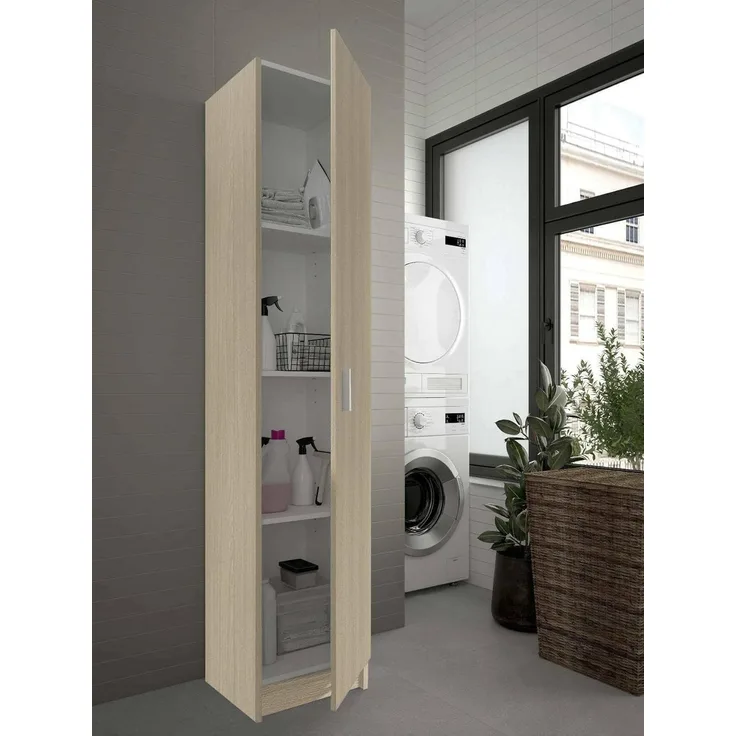 Dmora - 1-Tür Mehrzweckschrank Clearwater, Hilfsschrank, Schuhschrank mit Regalen, Vertikales Schuhregal, 37x37h180 cm, Eiche