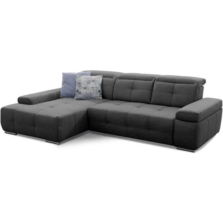 Cavadore Ecksofa Mistrel mit Schlaffunktion, L-Form Sofa mit leichter Fleckentfernung dank Soft Clean, geeignet für Haushalte mit Kindern, Haustieren, 273 x 77 x 173, dunkelgrau