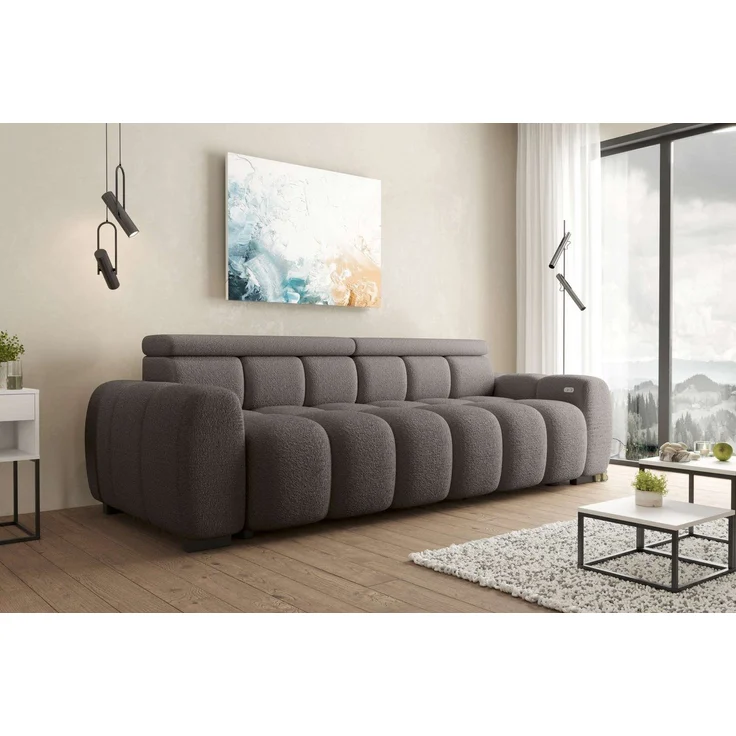 99rooms Alessio Bigsofa Boucle-Stoff ABRIAMO Braun mit Sitztiefenverstellung Lieferung Wohnung – Bild 1