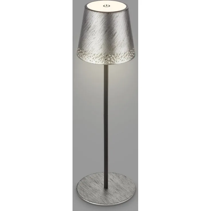 BRILONER – LED Akku Tischleuchte 2 in 1, Stufenweise Dimmbar, Touch, Mobiles Licht, LED Tischlampe Aussen, LED Tischleuchte kabellos, Antik-Silber, 12x38 cm