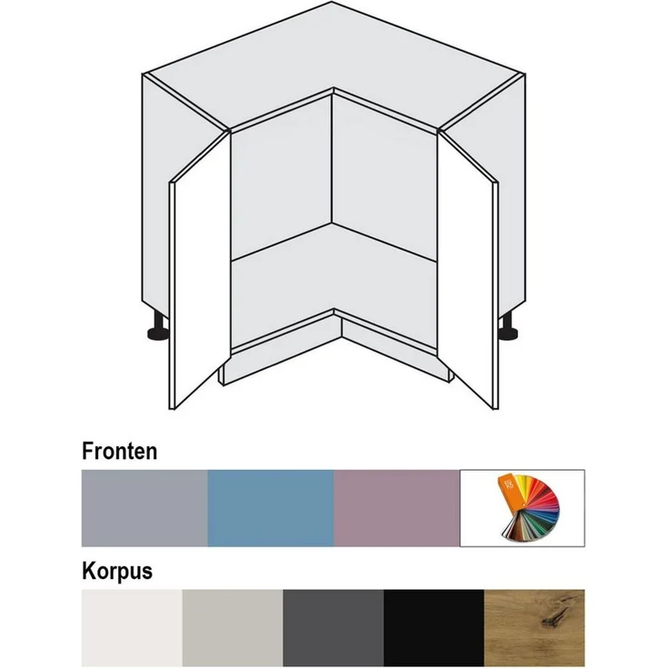 Kücheneckunterschrank BARI 90x90cm 2-türig weiß Front creme Hochglanz BA-D12/90 – Bild 2