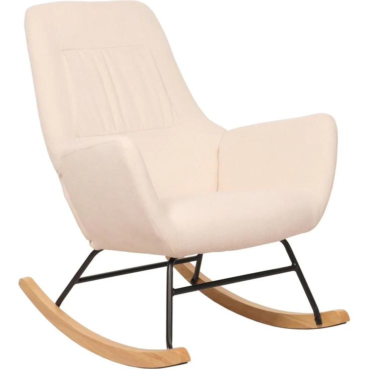 Schaukelstuhl HWC-N13, Schwingstuhl Relaxsessel Fernsehsessel, Massiv-Holz Metall Stoff/Textil 320g/m² ~ creme – Bild 7