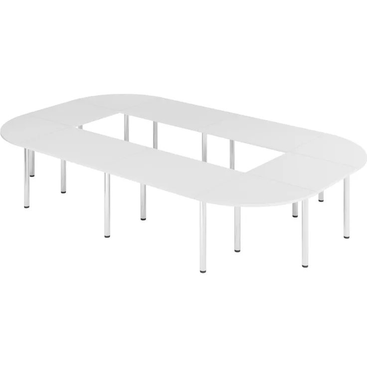 bümö Konferenztisch O-Form 400x240 cm großer Besprechungstisch in weiß, Besprechungstisch mit Chromfüßen, Meetingtisch für 14 Personen, Tisch für Besprechungsraum & Meeting, SETK5-W-C
