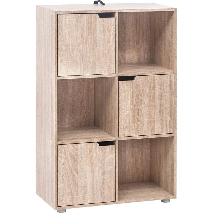 WOLTU Bücherregal Bücherschrank Standregal Aufbewahrungregal Raumteiler Büroregal Aktenschrank, mit 3 Türen, 6 Fächer, 29 x 91 x 59,6 cm, SK001hei