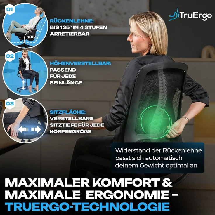 VALKENSTOL M4 Essential - Bürostuhl ergonomisch - 5 Jahre Garantie - 5D Armlehnen - verstellbare Sitztiefe - Schreibtischstuhl mit Gummirollen – Bild 2