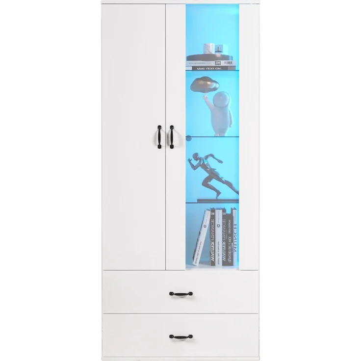 ZUBALIYA Hängeschrank (59,5 x 35 x 182 cm), 2 Türen, LED - Beleuchtung, Stauraum für Wohnbereich, Küche oder Bad entsprechend dem Aufstellort, Weiß – Bild 22
