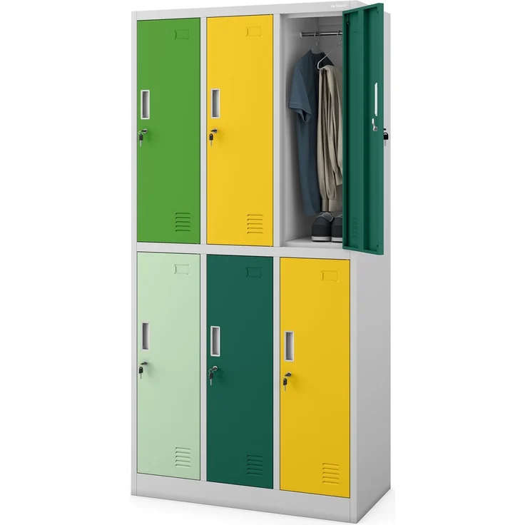 Jan Nowak Umkleideschrank Metall, Spindschrank mit 6 Fächern, abschließbar | Personalschrank mit 6 abschließbaren Abteilen, Kleiderstangen, Lüftung, Namensschildhaltern, Wandmontage, 185 x 90 x 45 cm