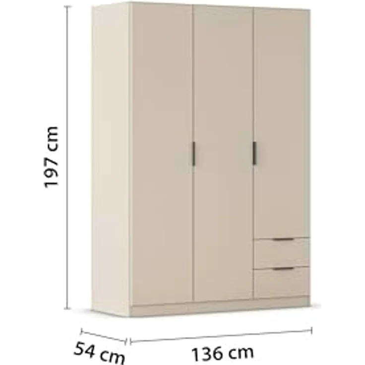 Rauch Möbel Lagoa, Kleiderschrank, Garderobe für Schlafzimmer, Kinderzimmer, Jugendzimmer 3-türig, 2 Schubladen, mit Zubehör Classic, Farbe Beige, Breite 136 – Bild 4