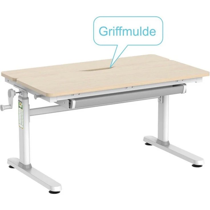 HOKO Kinderschreibtisch höhenverstellbar für Kinder ab 6 Jahren (Schreibtisch-Set, mit 90x20 cm Aufsatz, Buchstütze, 1 Schublade, Haken und Handkurbel), 100x60 cm Fläche, Klemmmontage ohne Bohren, Holzoptik, LUKA & ALVO – Bild 4