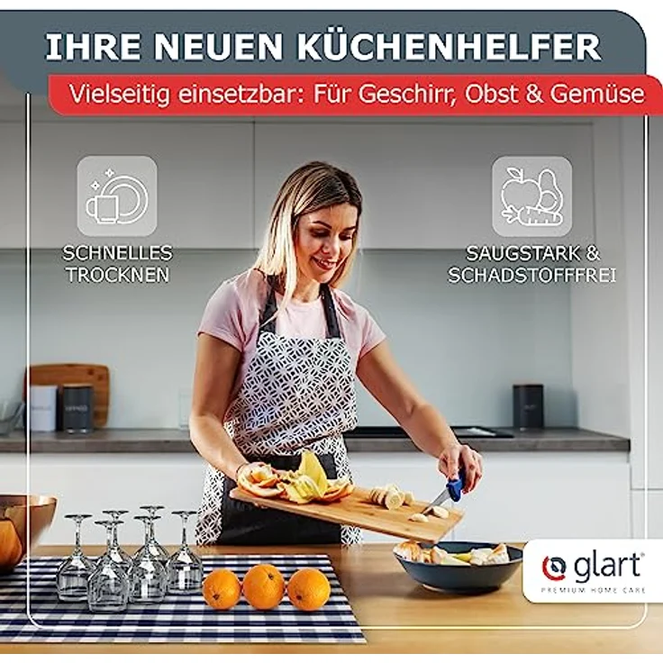 Glart 48KB2 Geschirrtücher 10er Set 50x70 cm blau kariert – 100 % Baumwolle, OEKO-TEX zertifiziert, vorgewaschen, saugstark, waschbar, langlebig, mit Aufhänger, für Haushalt, Küche, Gastronomie, Büro – Bild 4